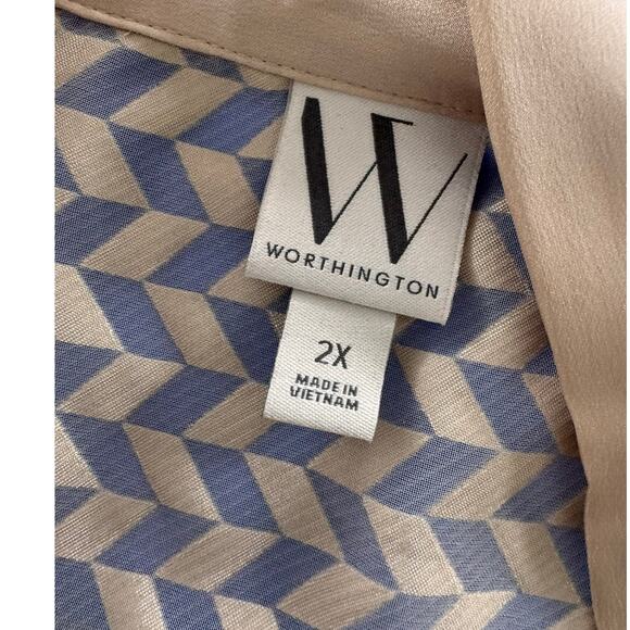 Worhington Womens 2X V Neck Tie Long Sleeve Semi Sheer Blouse Top - Picture 3 of 10